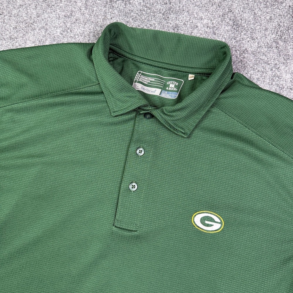 Cutter & Buck Mens Golf Polo L Green Bay Packers NFL DryTec Green Performance